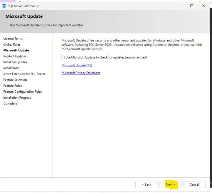 Microsoft Update ekranı
