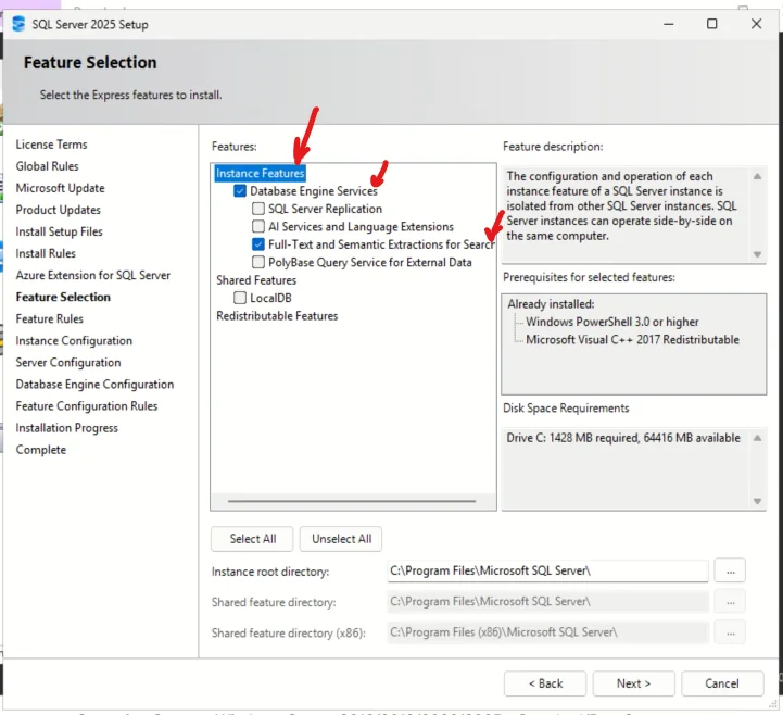 Feature Selection ekranı